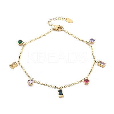 Ion Plating(IP) 304 Stainless Steel Colorful Cubic Zirconia Charm Anklets for Women STAS-P379-01G-1