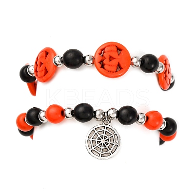 2Pcs Glass & Synthetic Turquoise Beads Stretch Bracelets BJEW-JB12483-03-1