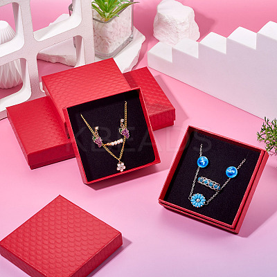 5Pcs Rhombus Textured Cardboard Jewelry Packing Boxes with Sponge Inside CBOX-TA0001-18B-1
