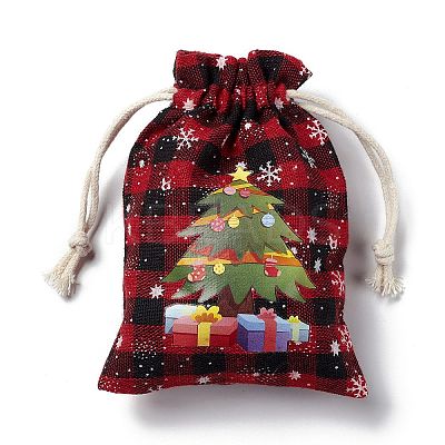 Christmas Theme Rectangle Jute Bags with Jute Cord LS-ABAG-E006-01A-1