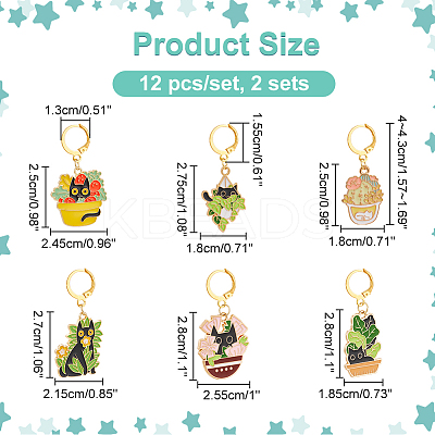 Potted Plant with Cat Alloy Enamel Pendant Stitch Markers HJEW-AB00313-1