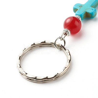 Natural & Dyed Malaysia Jade Bead and Synthetic Turquoise beads Keychain KEYC-JKC00267-01-1