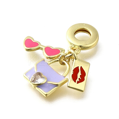 Brass Pave Clear Cubic Zirconia and Colorful Enamel European Dangle Charms KK-Q066-05G-1
