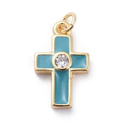 Cubic Zirconia Tiny Cross Charms KK-G363-03G-03-1
