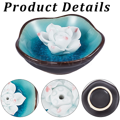 1Pc Lotus Porcelain Incense Burners Holder AJEW-DJ0002-27-1