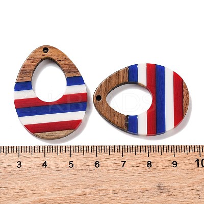 Independence Day Opaque Striped Resin & Walnut Wood Pendants RESI-U010-02N-1
