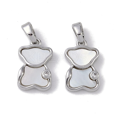 Brass & Shell & Clear Cubic Zirconia Pendants KK-G497-15P-1