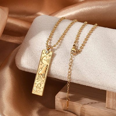 304 Stainless Steel Clear Cubic Zirconia Rectangle Constellation Pendant Necklaces for Women Men NJEW-S435-01G-E-1