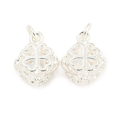 Rack Plating Brass Micro Pave Clear Cubic Zirconia Charms KK-F089-15S-1