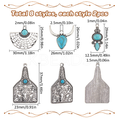16Pcs 8 Style Resin Imitation Turquoise Pendants FIND-SC0007-68-1