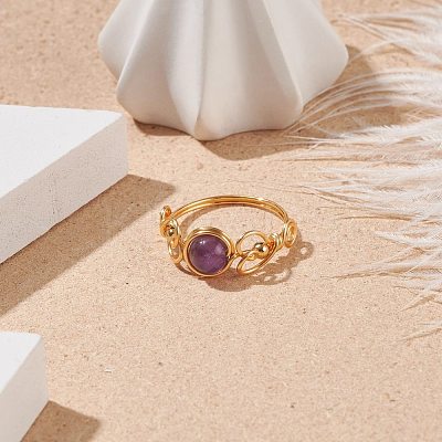 Natural Amethyst Braided Finger Ring RJEW-TA00042-02-1