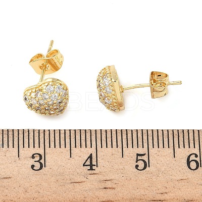 Heart Brass Micro Pave Clear Cubic Zirconia Stud Earrings EJEW-Z144-07G-1