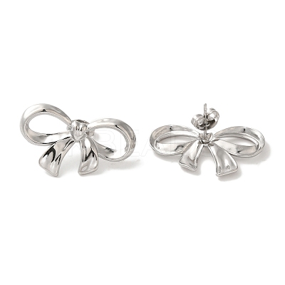 304 Stainless Steel Bowknot Stud Earrings EJEW-C114-33P-1