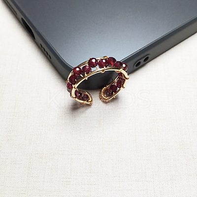 Alloy with Natural Garnet Round Beaded Cuff Rings FS-WG034C3-03-1
