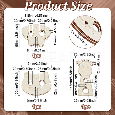 3Pcs Wooden Animal Themed Safety Eye Clamps AJEW-WH0348-492-1