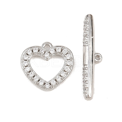 Heart Brass Micro Pave Clear Cubic Zirconia Toggle Clasps KK-G548-37P-1