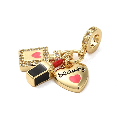 Rack Plating Brass Micro Pave Clear Cubic Zirconia Enamel European Dangle Charms LS-KK-P279-45G-1