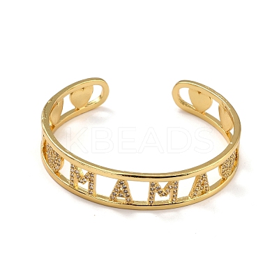 MAMA Heart Hollow Out Cubic Zirconia Cuff Bangle BJEW-I298-04G-1