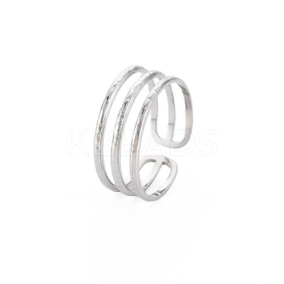 Non-Tarnish 304 Stainless Steel Triple Line Open Cuff Ring for Women RJEW-S405-232P-1