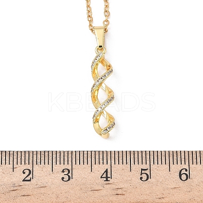 Brass Micro Pave Clear Cubic Zirconia Twist Pendant 304 Stainless Steel Chain Necklaces for Women NJEW-D341-08G-1