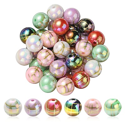 UV Plating Rainbow Iridescent Acrylic Beads PACR-E001-02-1