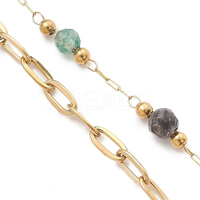 Handmade Faceted Round Gemstone Beads 316 Stainless Steel & 304 Stainless Steel Paperclip Chain Bracelet Making AJEW-JB01587-1