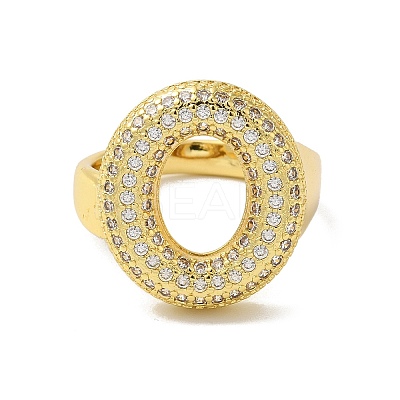 Letter Brass Micro Pave Clear Cubic Zirconia Open Cuff Ring for Women RJEW-N046-03O-G-1