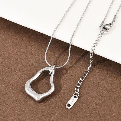 304 Stainless Steel Hollow Irregular Teardrop Pendant Round Snake Chain Necklaces for Women NJEW-G188-01P-1