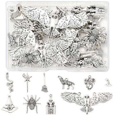 40Pcs 10 Styles Halloween Tibetan Style Alloy Pendants TIBE-FS0003-30-1
