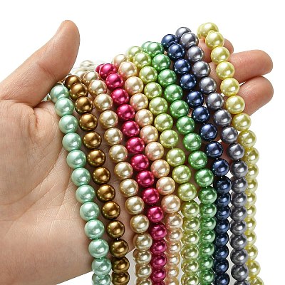 Eco-Friendly  Dyed Glass Pearl Round Bead Strands HY-A002-8mm-M-1