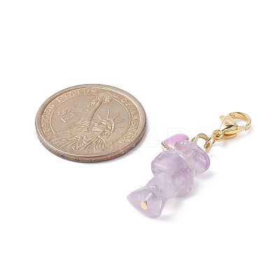 Alloy Enamel Heart & Natural Amethyst Chip Bead Pendant Decorations HJEW-JM00986-01-1