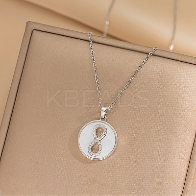 Flat Round with Number 8 Shell & Cubic Zirconia Pendant Necklaces LS-NJEW-D288-04P-1
