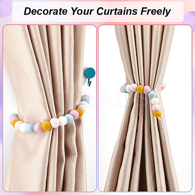 Wool Felt Pom Pom Ball Curtain Tiebacks HJEW-AB00571-1