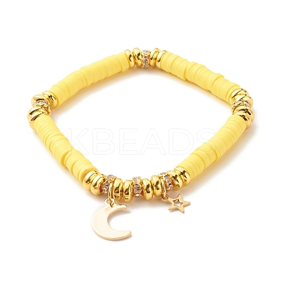 Polymer Clay Heishi Surfer Stretch Bracelet with Synthetic Hematite BJEW-JB07704-1