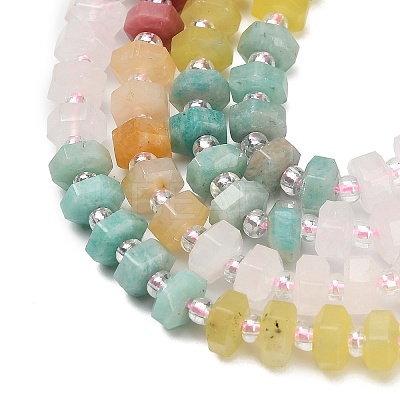 Natural Rhodonite & Yellow Aventurine & Rose Quartz & Amazonite & Lemon Jade & Strawberry Quartz & Green Aventurine Beads Strands G-G317-A01-3x6mm-1