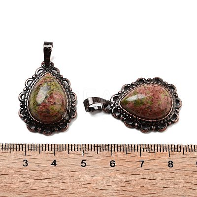 Natural Unakite Teardrop Pendants G-K363-01R-22-1