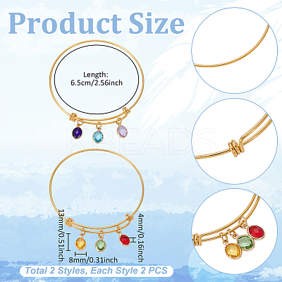4Pcs 2 Styles 304 Stainless Steel Charm Bangles for Women BJEW-UN00031-1