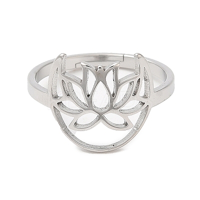 Non-Tarnish 304 Stainless Steel Hollow Lotus Adjustable Ring for Women RJEW-M149-30P-1