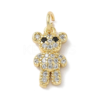 Brass Micro Pave Black and Clear Cubic Zirconia Bear Charms KK-B155-20G-1