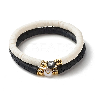 Heart Pattern Beads Stretch Bracelets Set for Women BJEW-JB07158-1