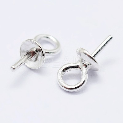 925 Sterling Silver Cup Pearl Bail Pin Pendants X-STER-F036-04S-3mm-1