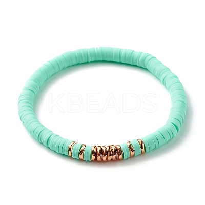 Round Stone & Polymer Clay Heishi Beads Stretch Bracelets Sets BJEW-JB07436-1