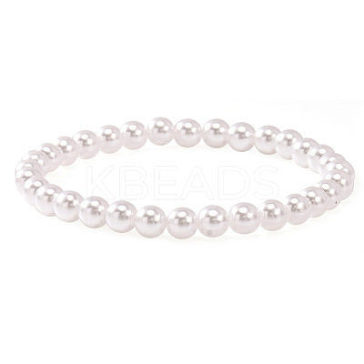 Plastic Imitation Pearl Brass Round Beads Stretch Bracelets for Women QZ7460-6-1