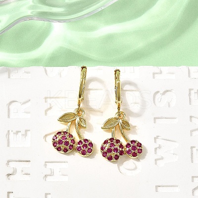 Brass Micro Pave Cubic Zirconia Cherry Dangle Earrings EJEW-L305-02G-1