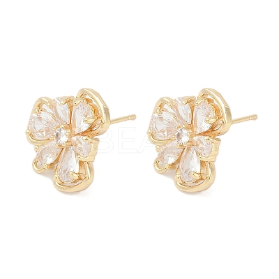 Brass Micro Pave Cubic Zirconia Stud Earring Findings KK-Z094-09G-1