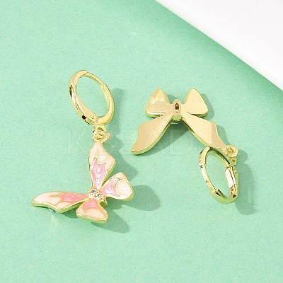 Butterfly Brass Micro Pave Clear Cubic Zirconia Hoop Earrings EJEW-B154-02G-1