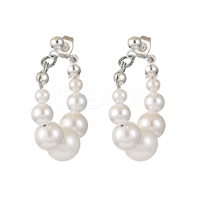 Shell Pearl Beaded Dangle Stud Earrings EJEW-JE06362-02-1