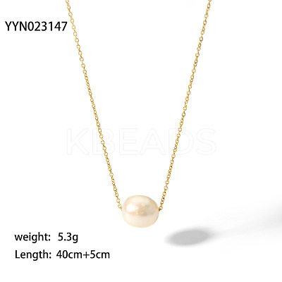 Elegant Natural Freshwater Pearl Rice Pendant Necklaces with 304 Stainless Steel Chain for Women TC0594-4-1