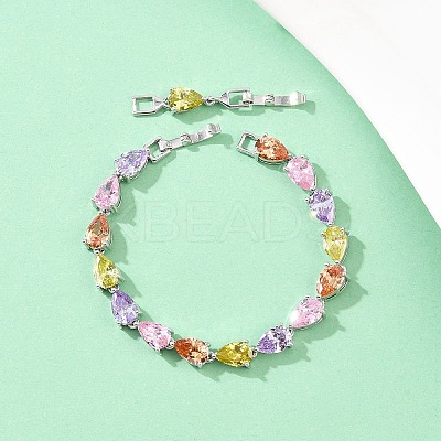 Platinum Tone Brass Micro Pave Cubic Zirconia Tennis Bracelets BJEW-B160-07P-1