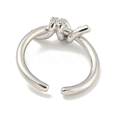 Rack Plating Brass Micro Pave Cubic Zirconia Knot Open Cuff Rings for Women RJEW-I104-14P-1